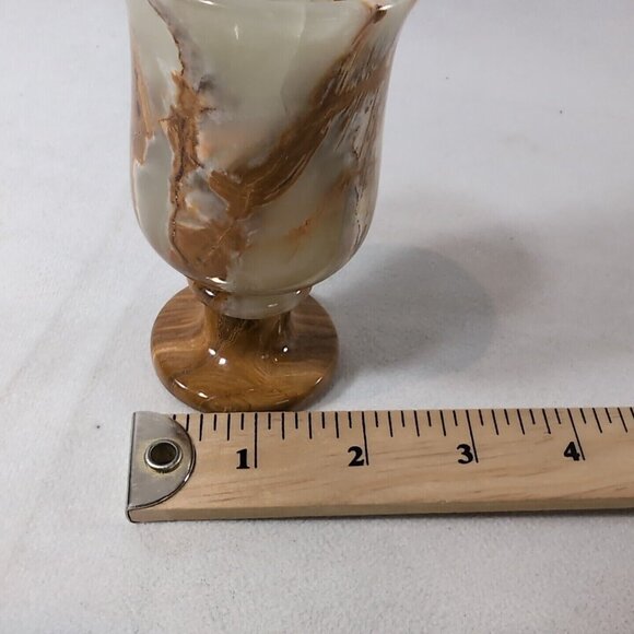 Mexican Green Onyx Stone Egg Cup Carved Footed Pedestal Round Natural Vintage - Picture 9 of 11